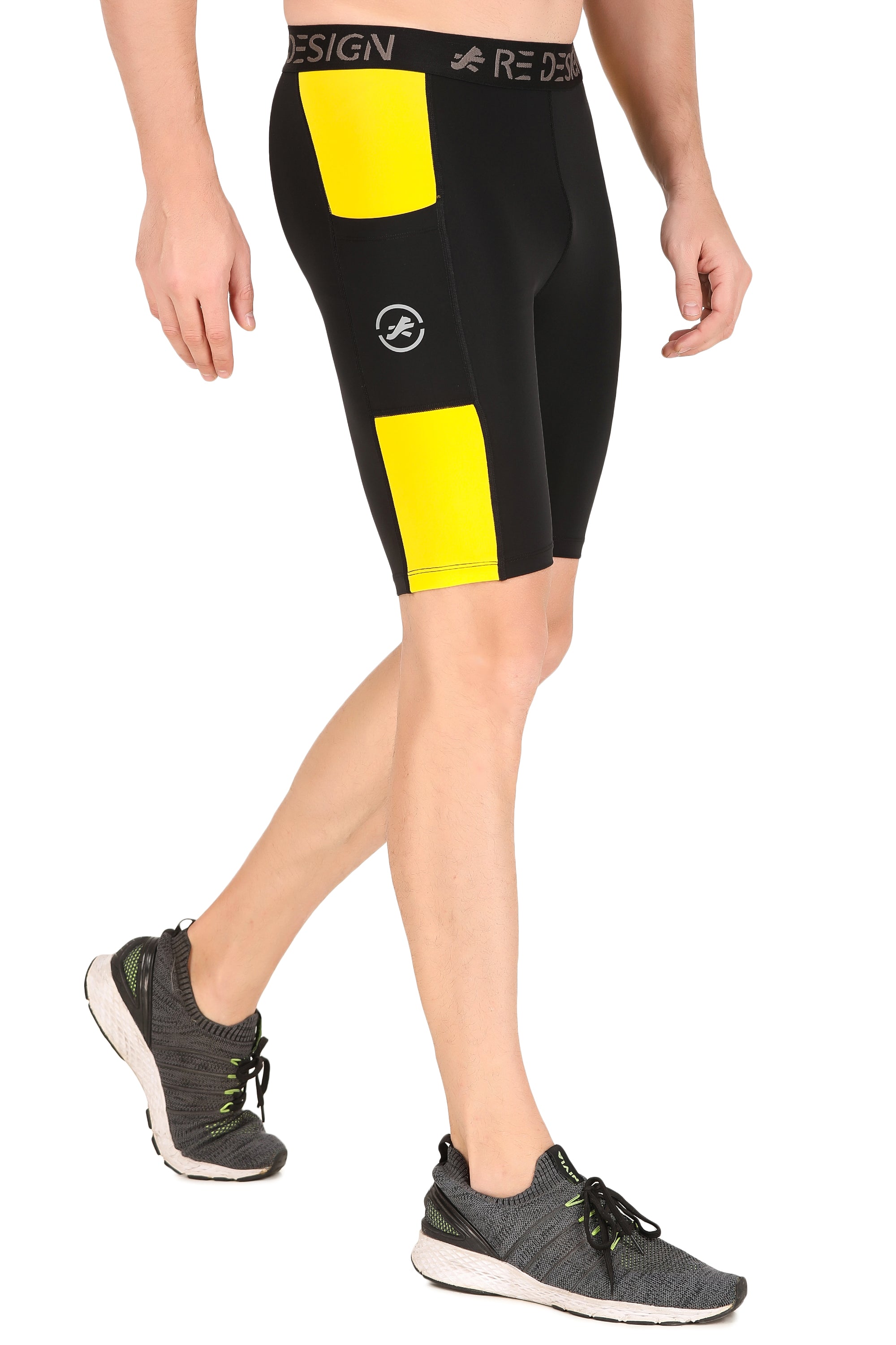 Men's Nylon DC Pocket Compression Shorts and Half Tights (Black/Yellow)