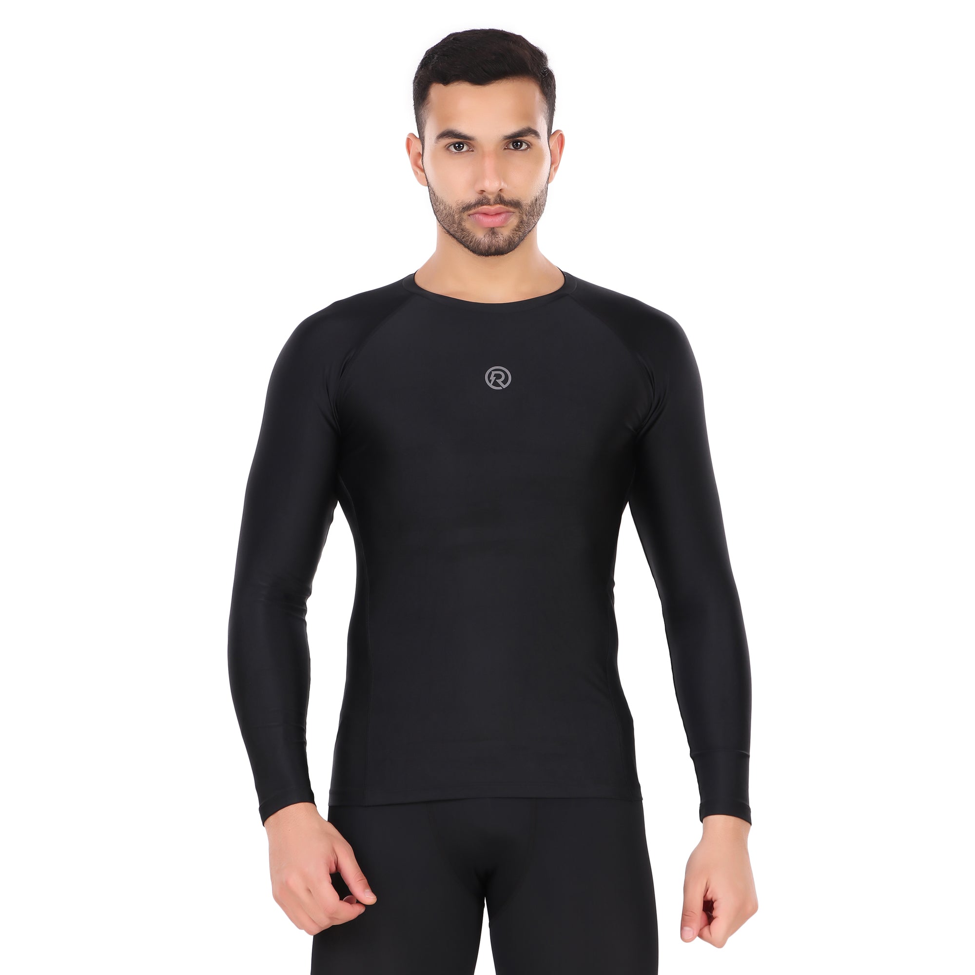 Recharge Polyester Compression Tshirt Full Sleeves (Black)