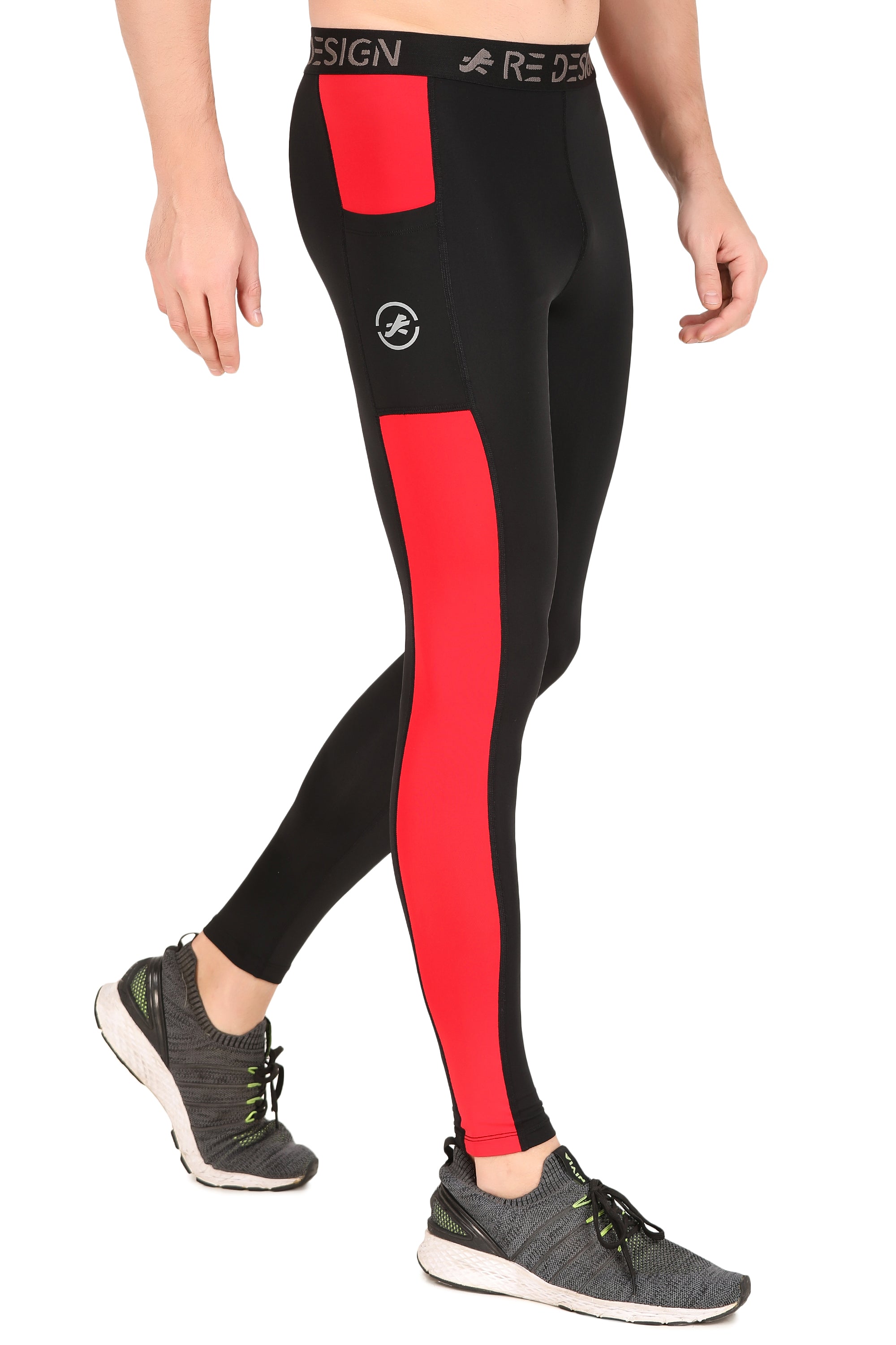 Men's DC Pocket Nylon Compression Pant and Full Tights (Black/Red