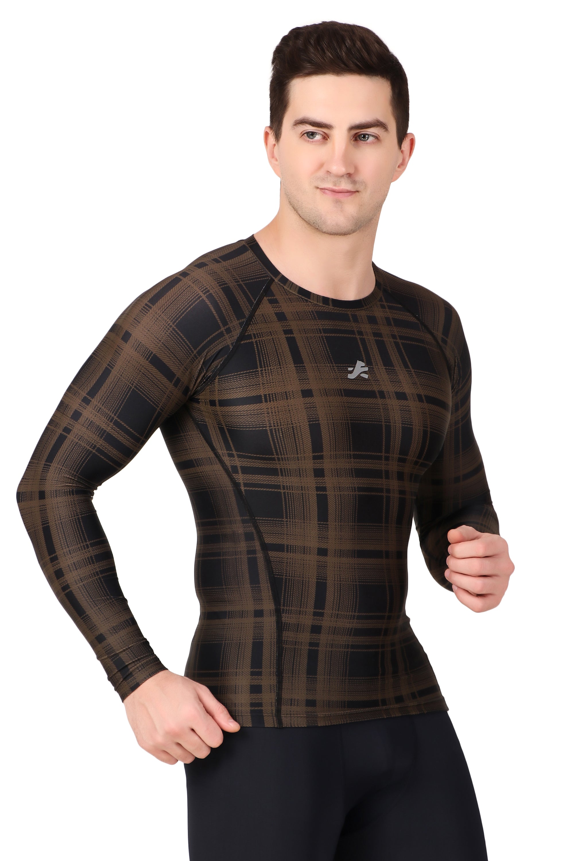 Men's Nylon Compression Tshirt Full Sleeve Tights (Plade)