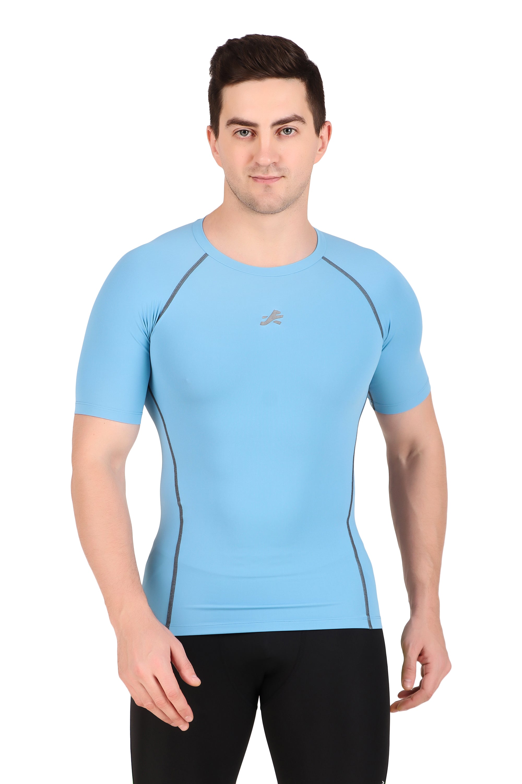 Nylon Compression Tshirt Half Sleeve Tights For Men (Sky Blue)