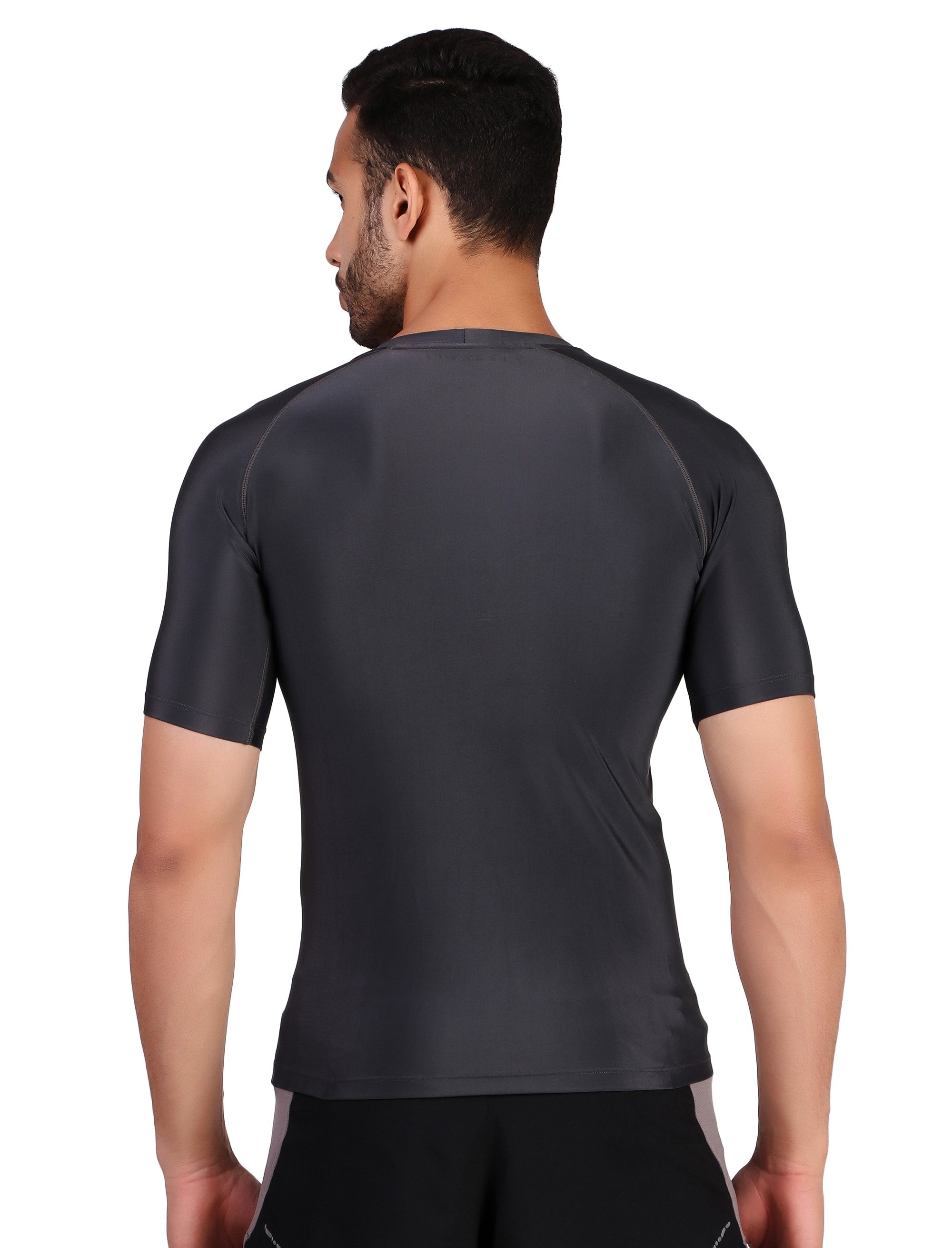 Men's Polyester Compression Tshirt Half Sleeve (Dark Grey)