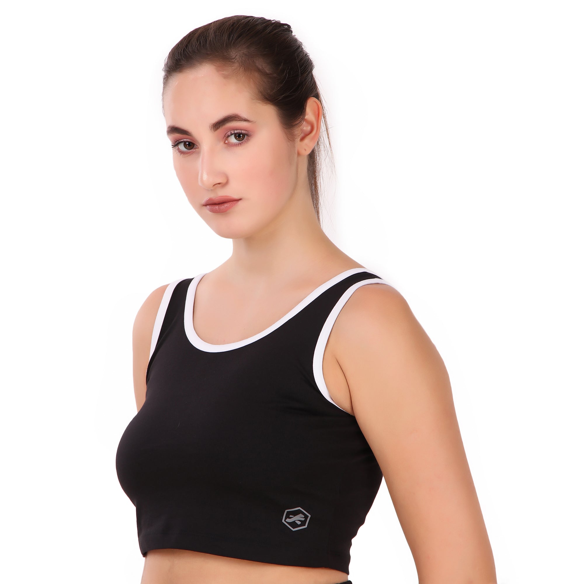 Cotton Crop Tank Top For Women (Black)1