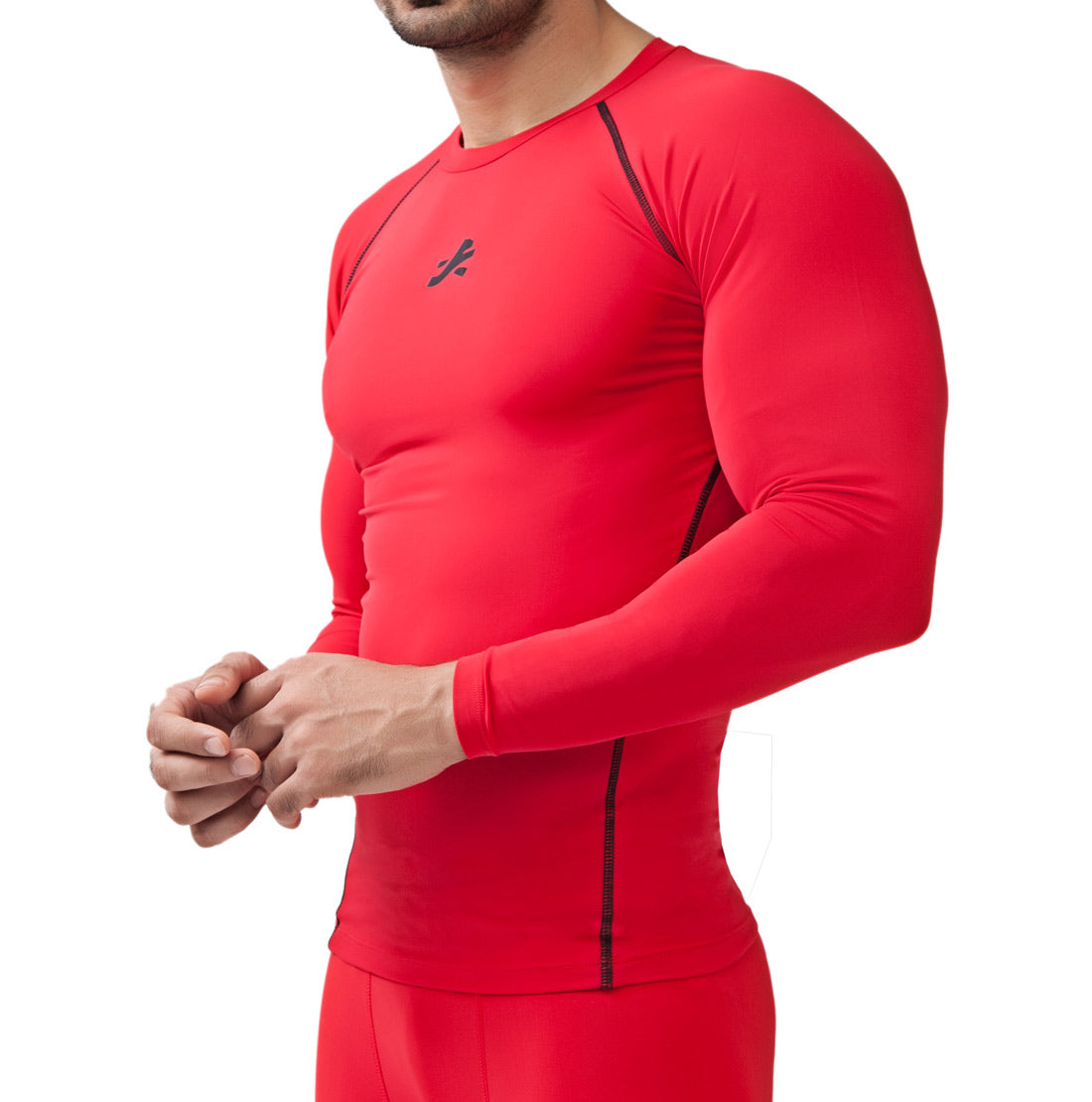 Nylon Compression Tshirt Full Sleeve Tights For Men (Red)