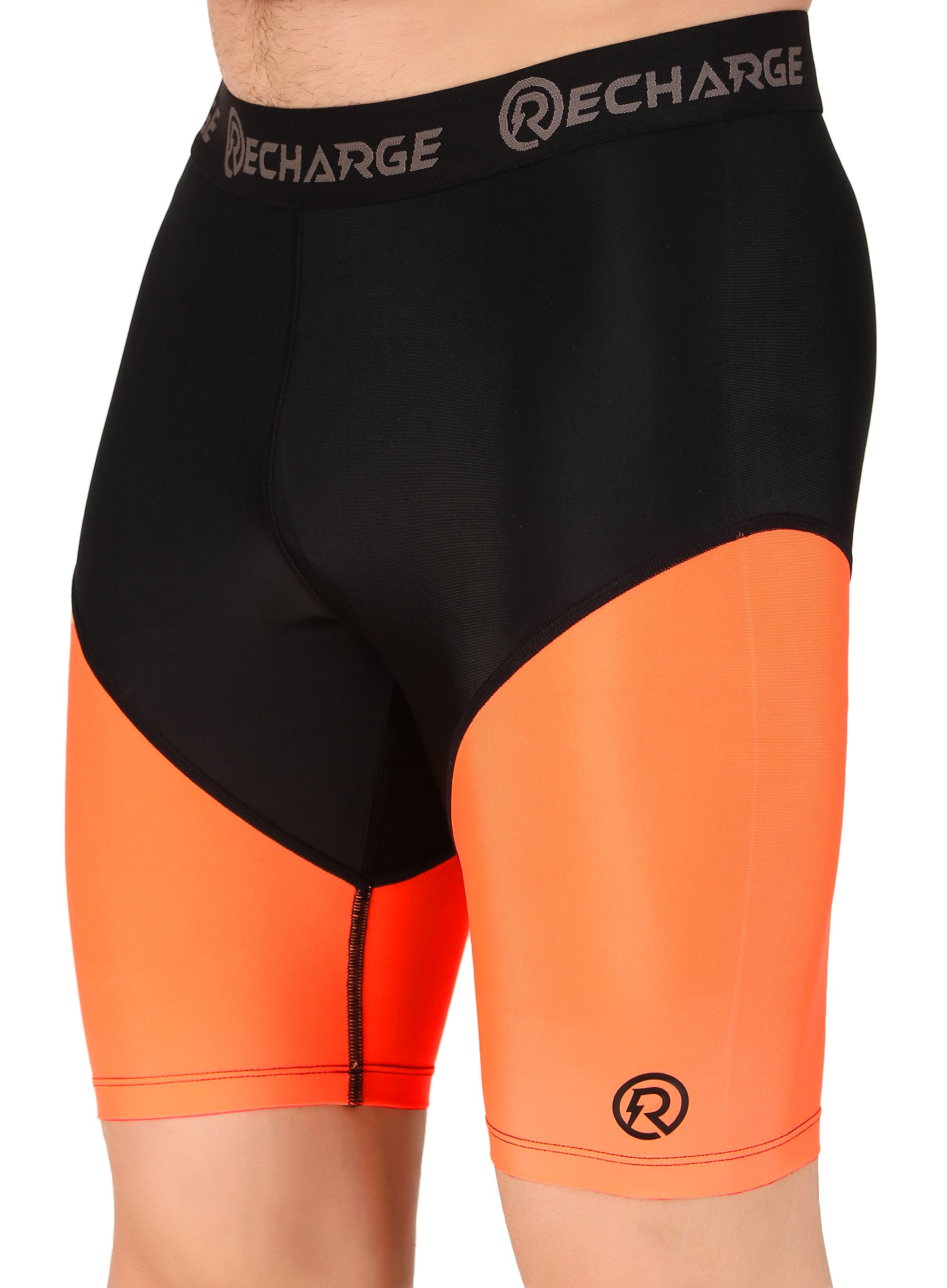 Men's DC Polyester Compression Shorts (Black/Orange)