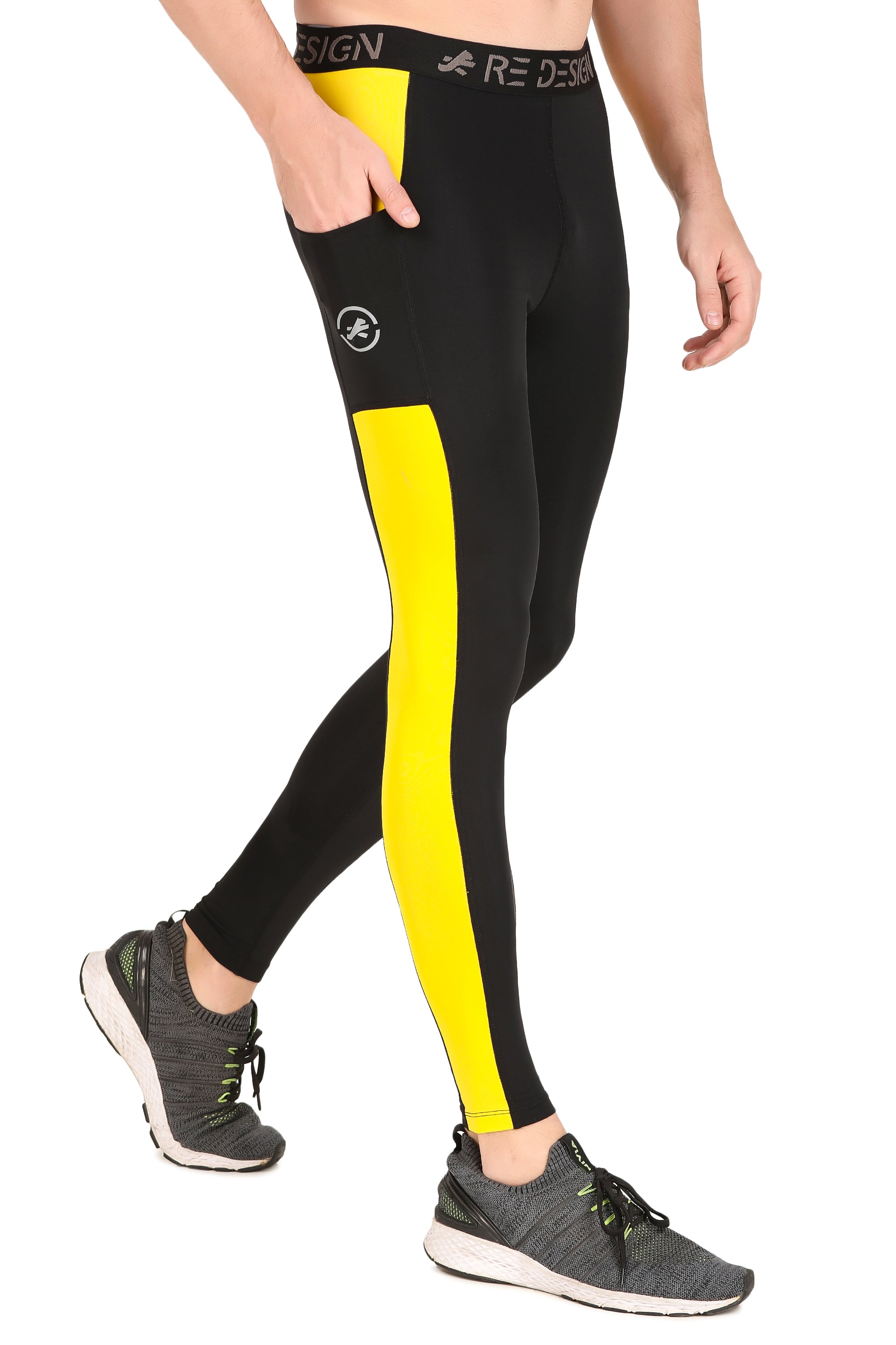 Men's DC Pocket Nylon Compression Pant and Full Tights (Black/Yellow)