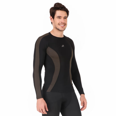 Nylon DC Compression Tshirt Fullsleeves Tights For Men (Black/Military Green)