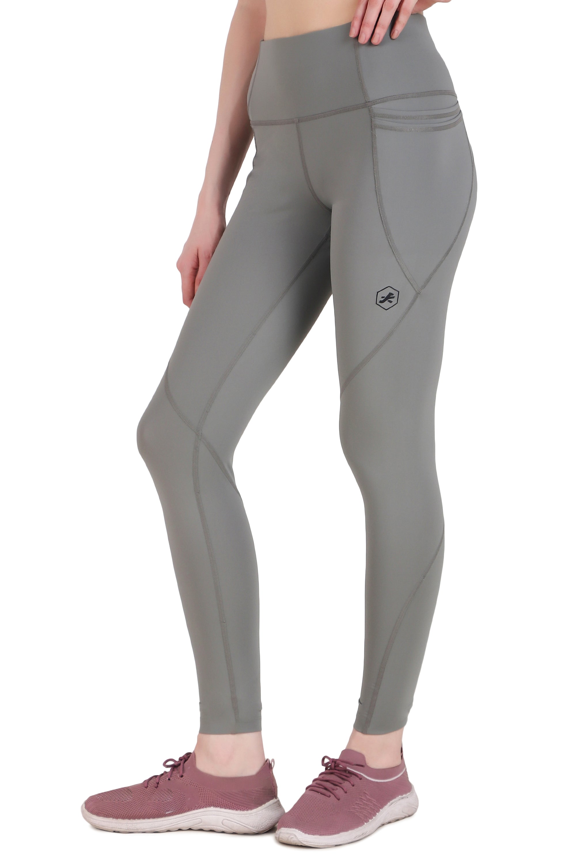 Nylon 4 Pocket Compression Legging/Tights For Women (Light Grey)