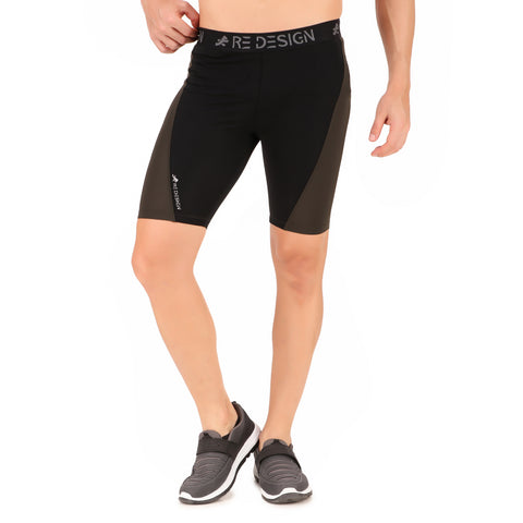 Nylon Compression Shorts and Half Tights For Men (BLACK/GREEN)