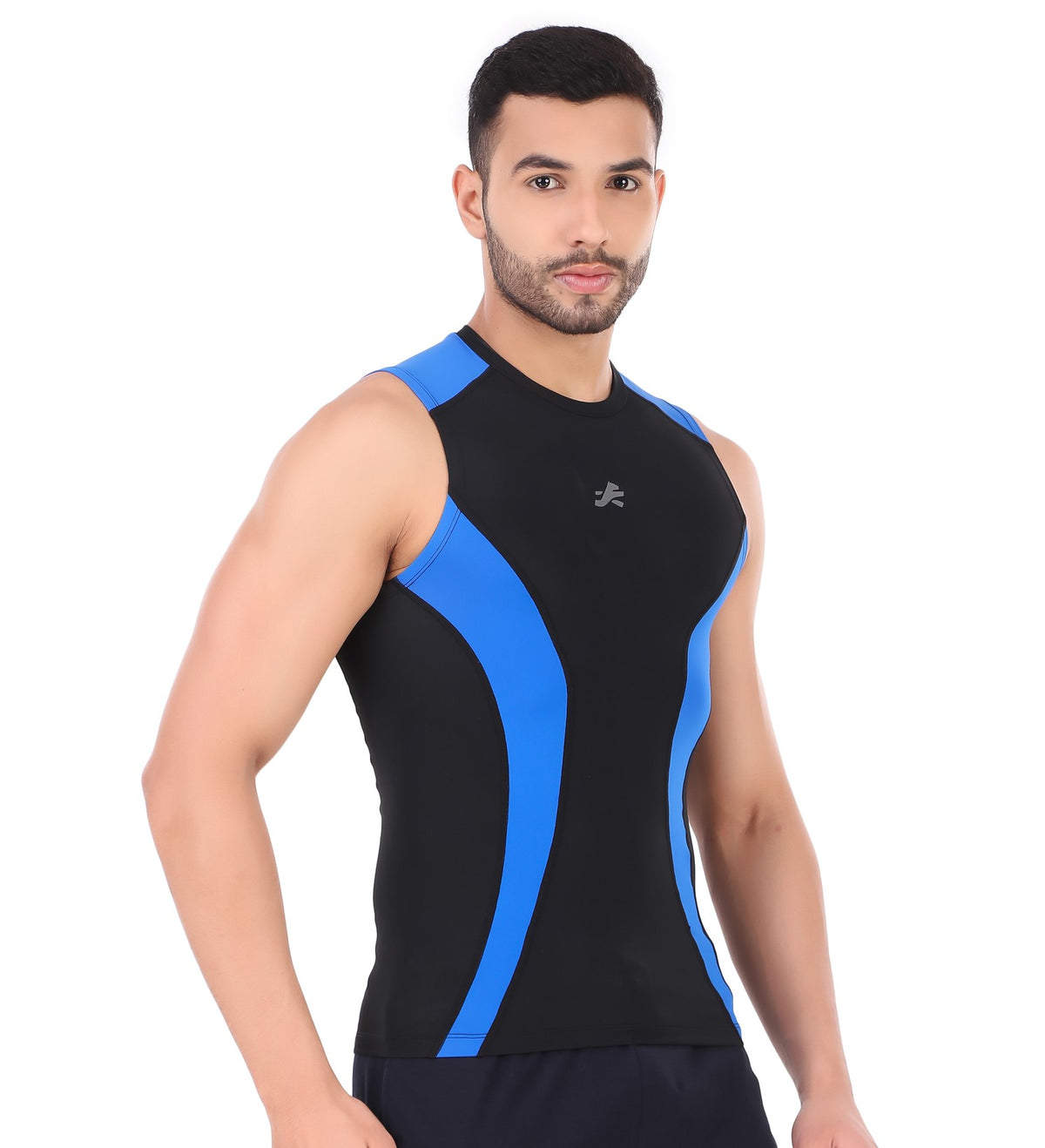 Nylon DC Compression Tshirt Cutsleeves Tights For Men (Black/Royal)