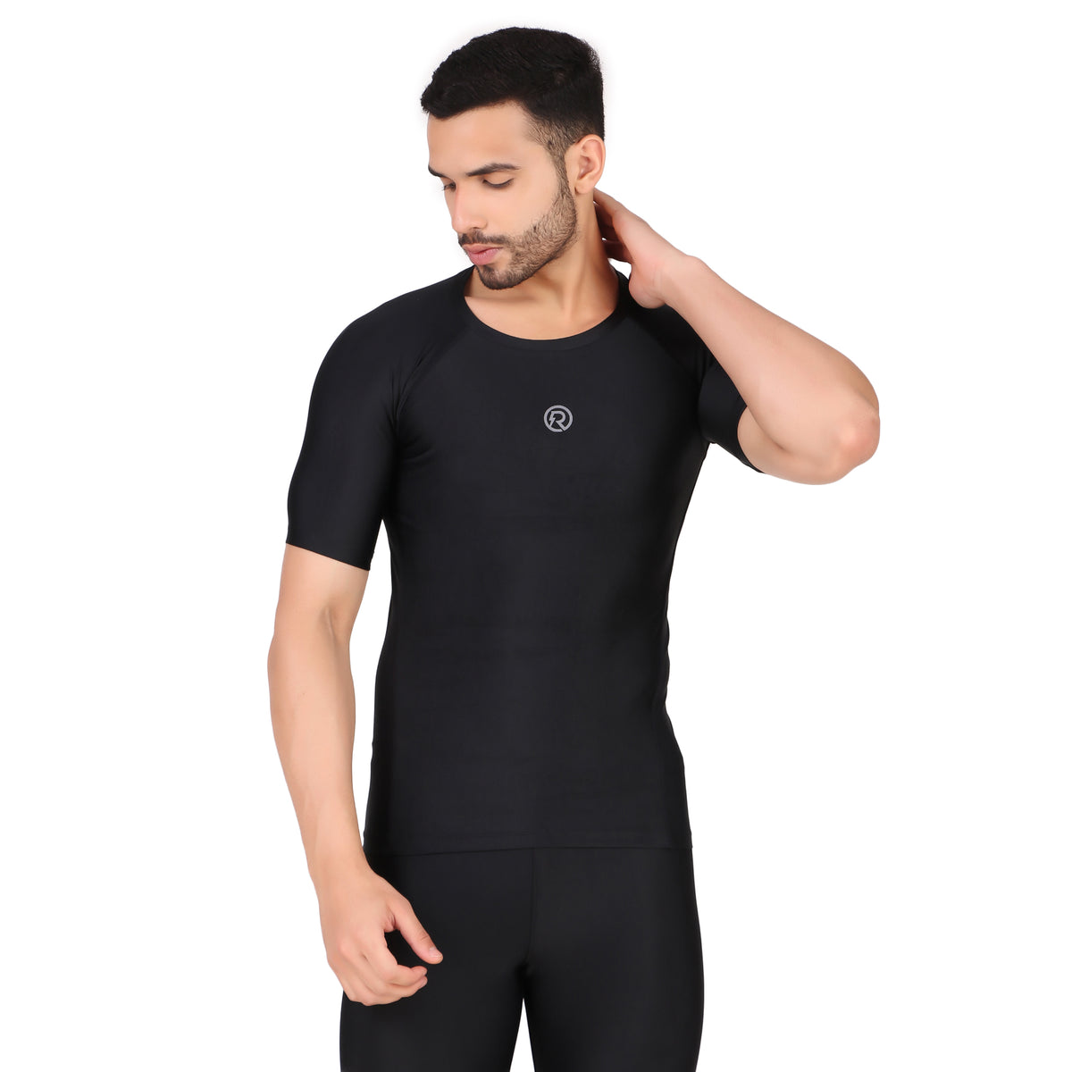Recharge Polyester Compression Top Half Sleeve (Black)