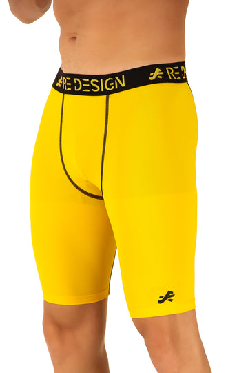 Men s Nylon Compression Shorts and Half Tights Yellow ReDesign Sports