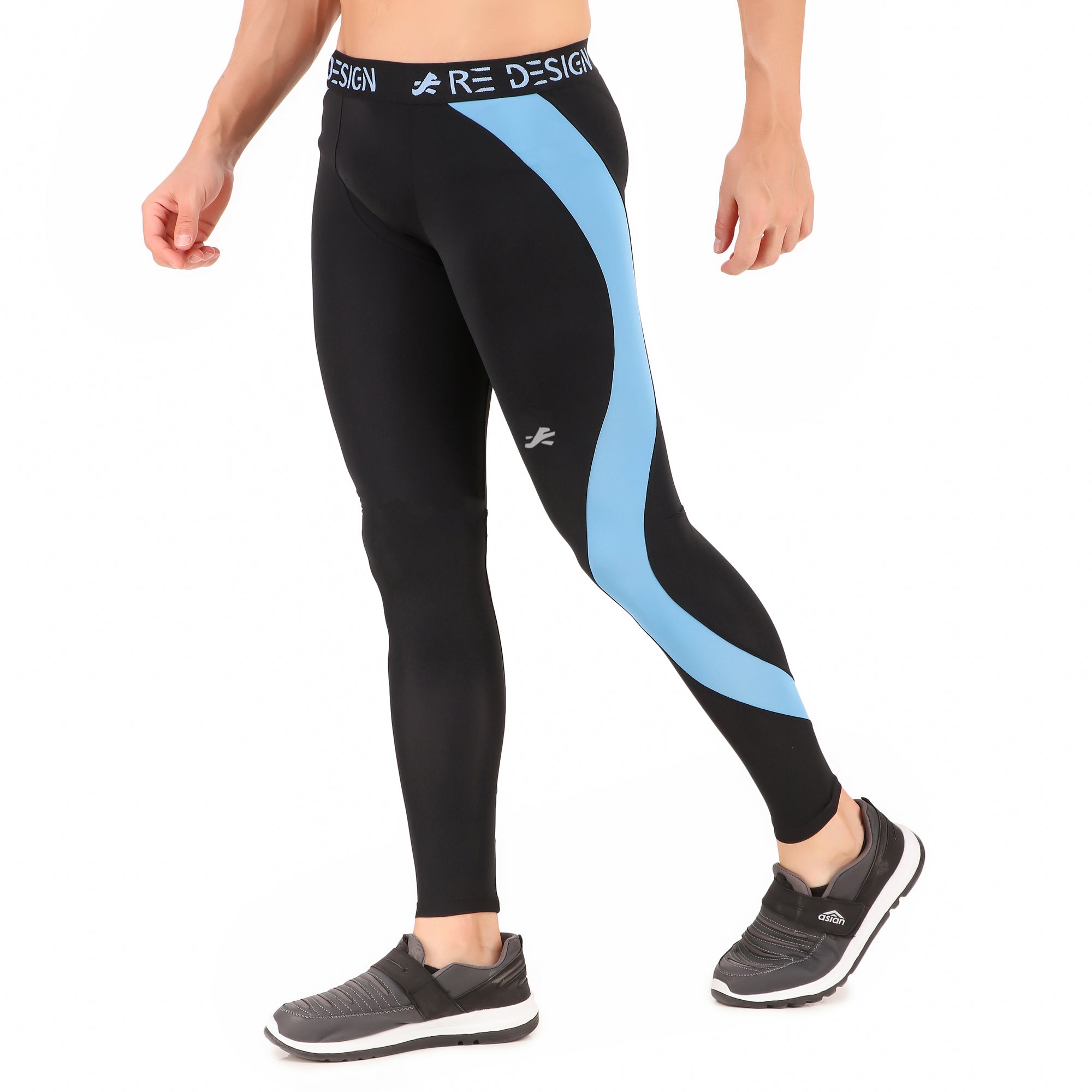 Nylon Compression Pant and Full Tights For Men (BLACK/SKY BLUE)