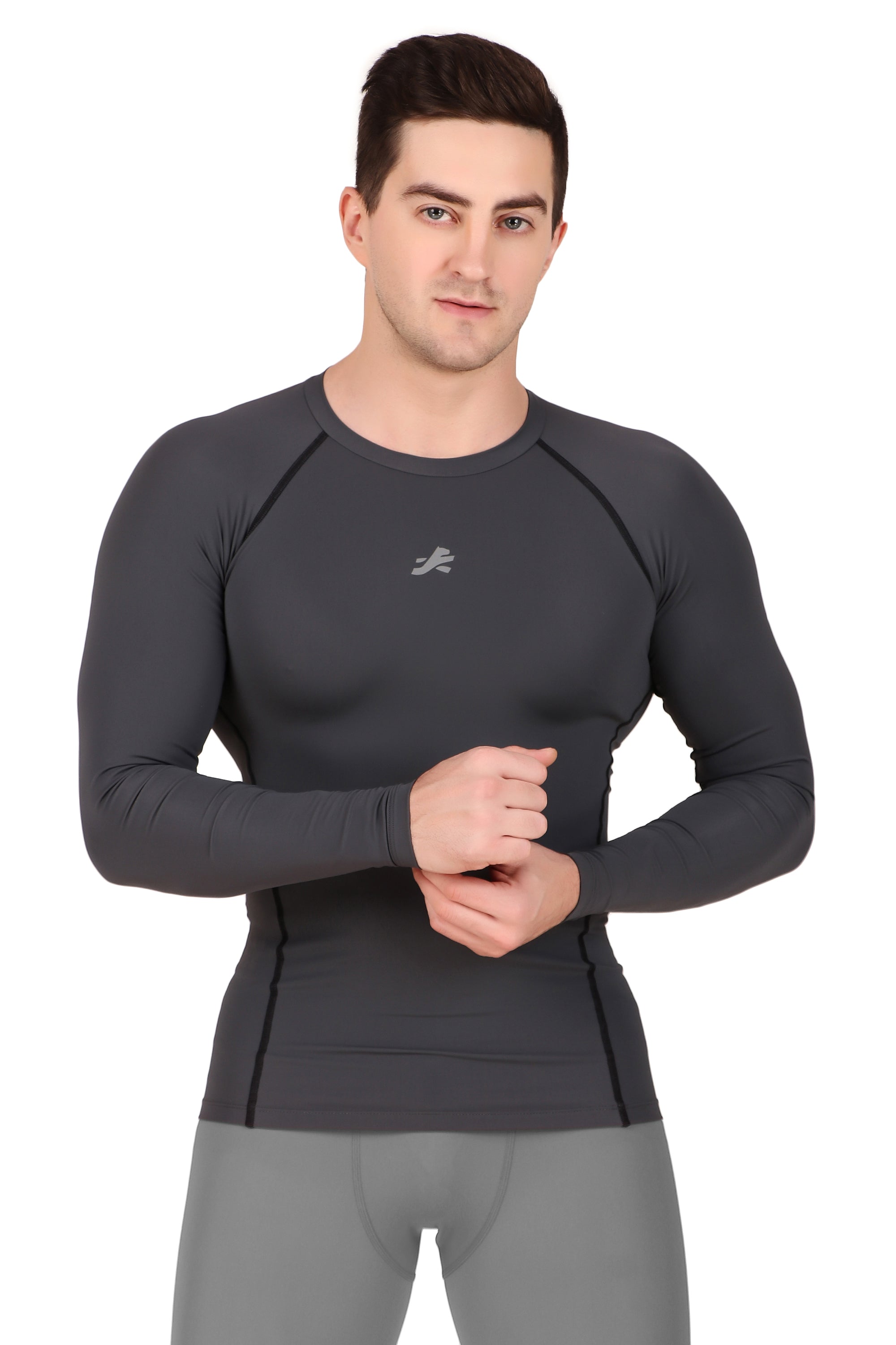 Nylon Compression Tshirt Full Sleeve Tights For Men (Dark Grey)