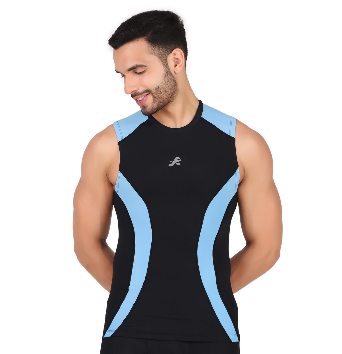Nylon DC Compression Tshirt Cutsleeves Tights For Men (Black/Aqua)
