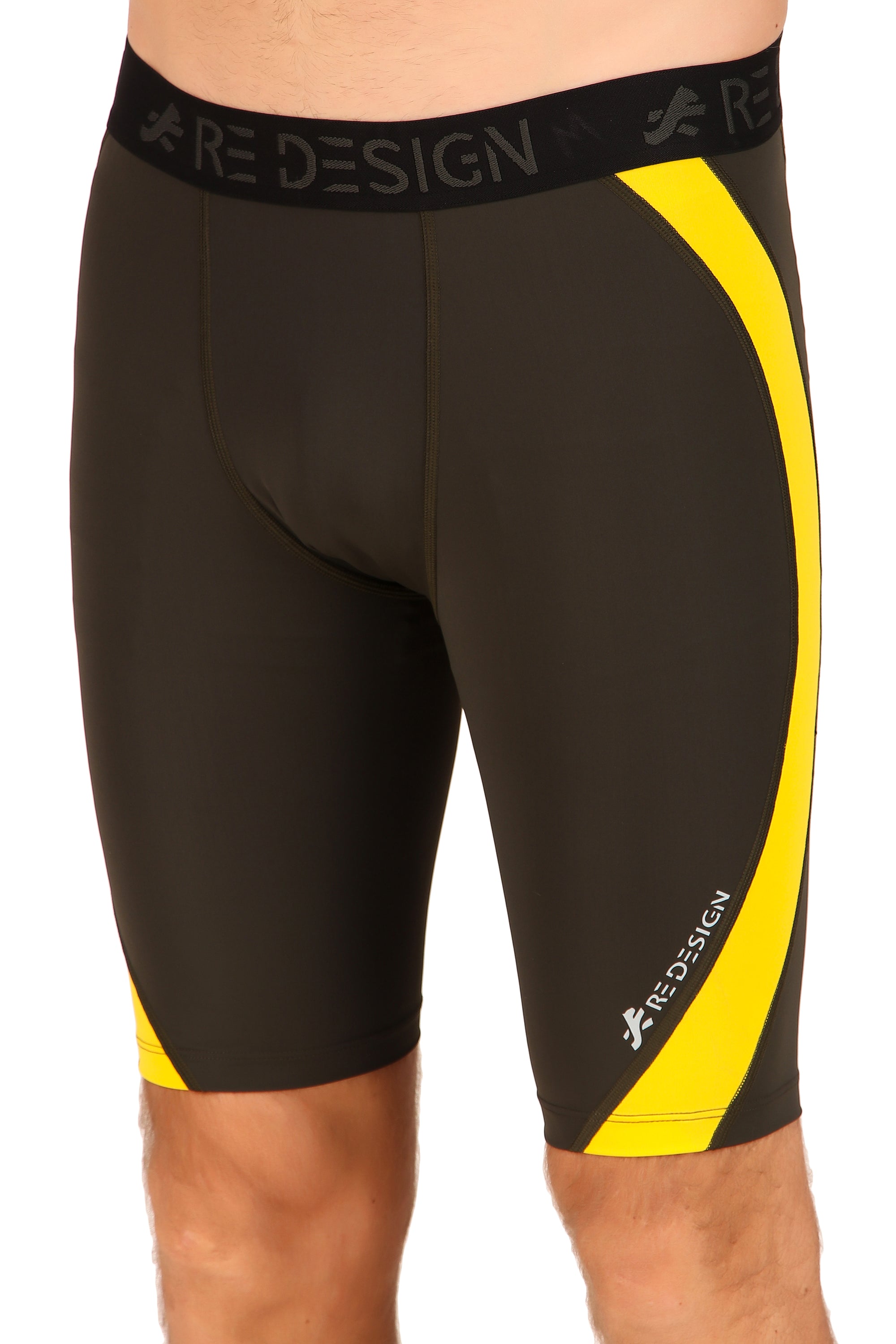 Men's Nylon DC Curve Compression Shorts and Half Tights For Men (Green/Yellow)