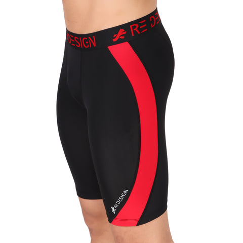 Nylon DC Curve Compression Shorts and Half Tights For Men (BLACK/RED)