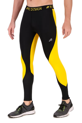 Nylon PB Series Compression Pant and Full Tights For Men (Black/Yellow)