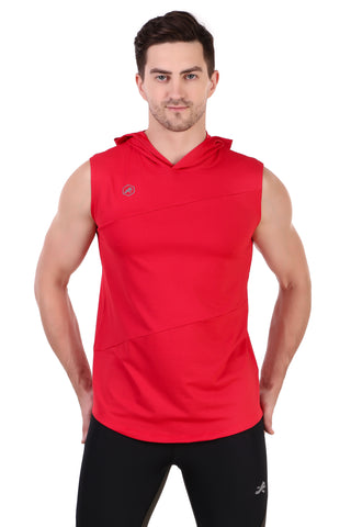 Cutsleeve Gym T-Shirt Hoodie For Men (Red)