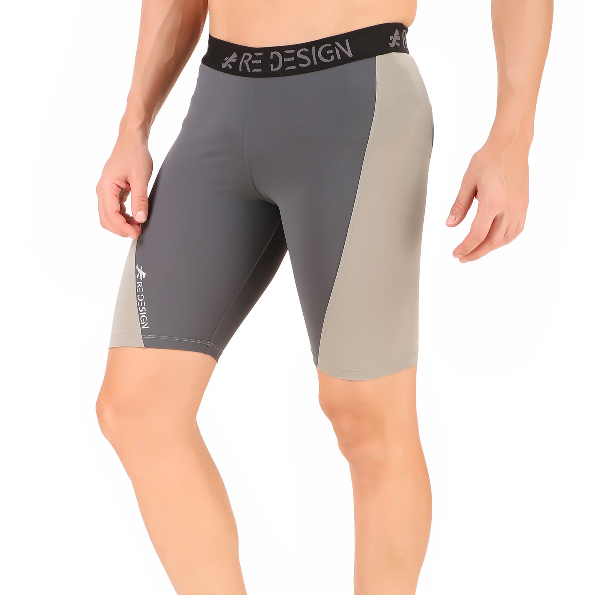 Nylon Compression Shorts and Half Tights For Men (DARK GREY/LIGHT GREY)