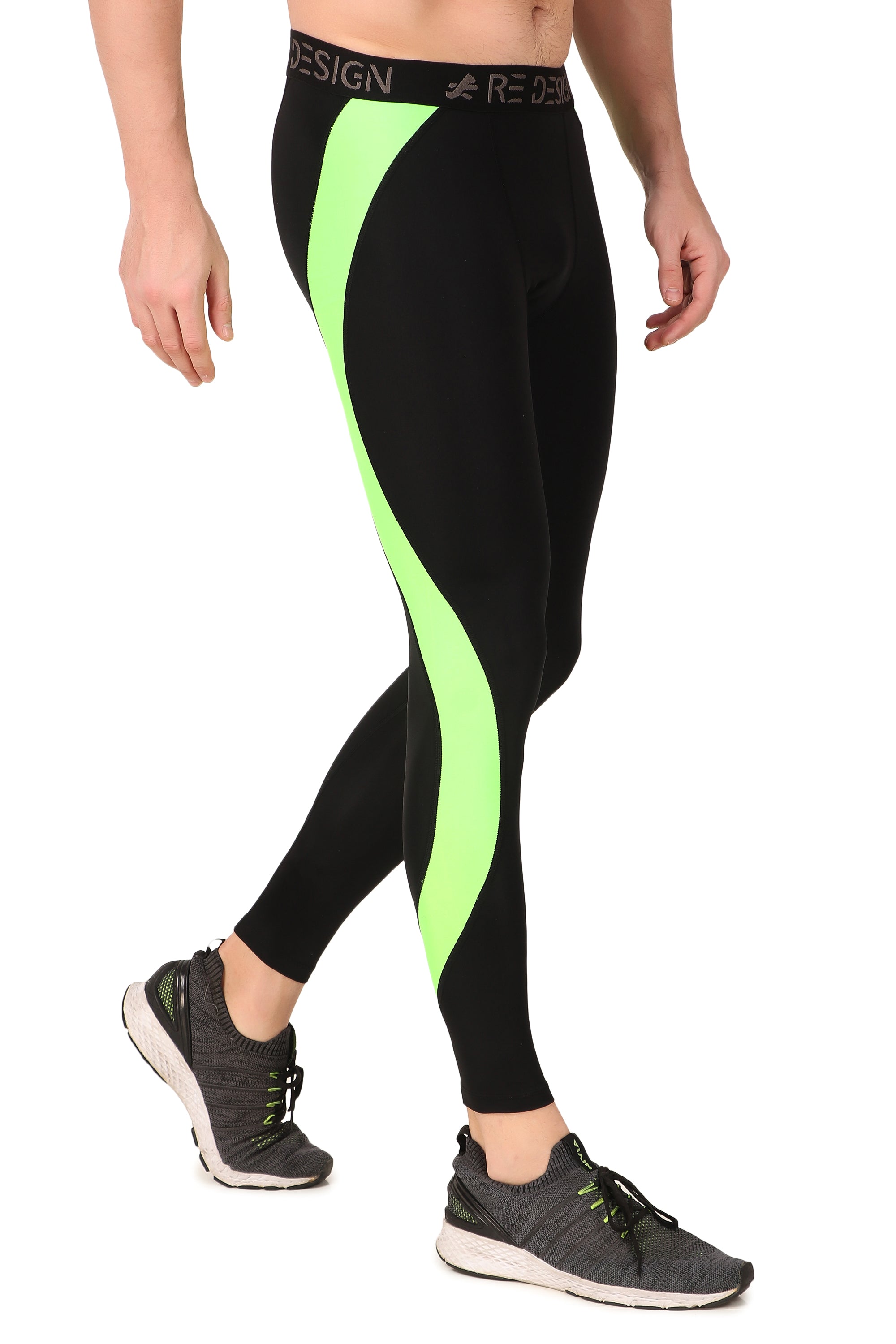 Nylon Compression Pant and Full Tights For Men (BLACK/NEON GREEN)