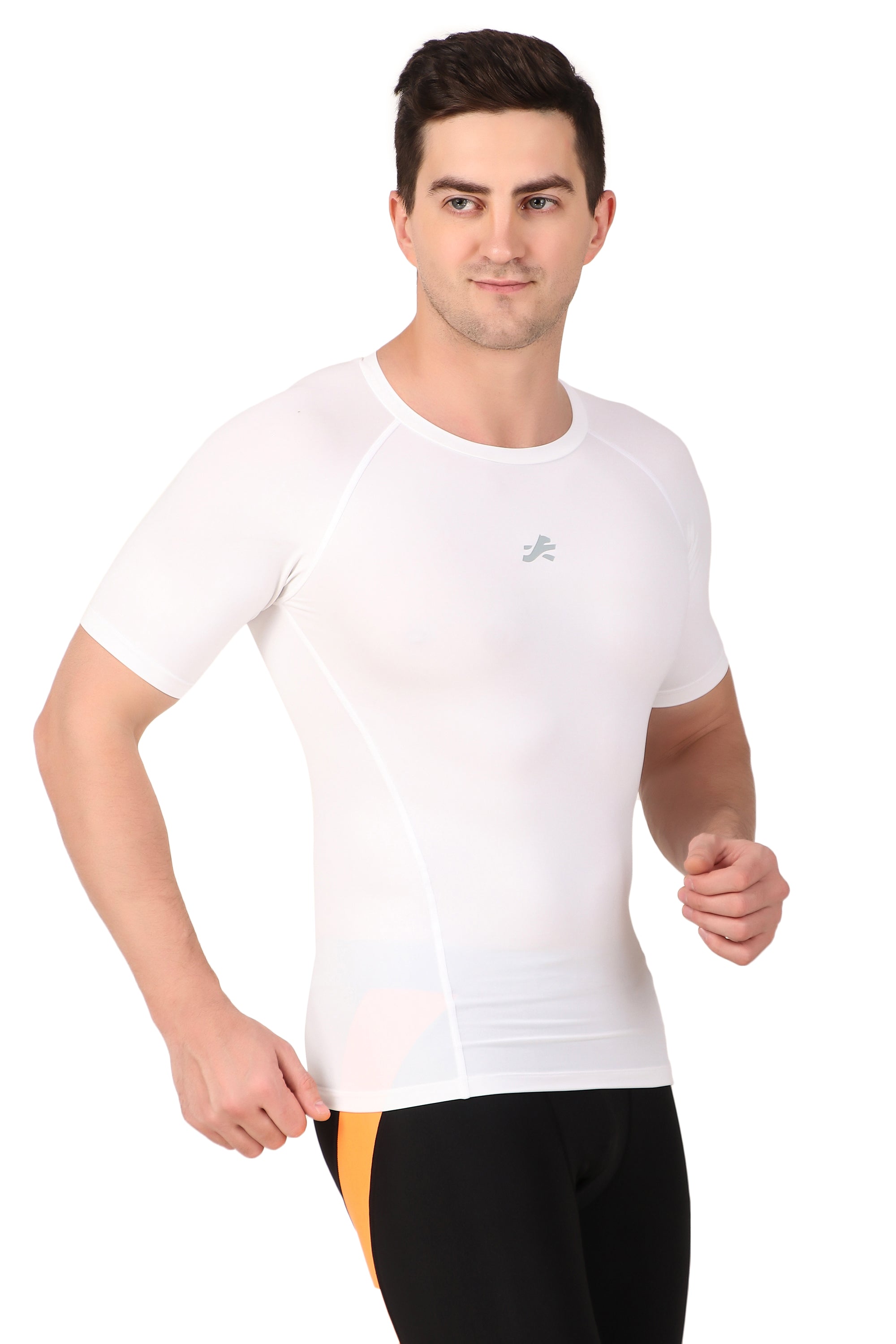 Nylon Compression Tshirt Half Sleeve Tights For Men (White)