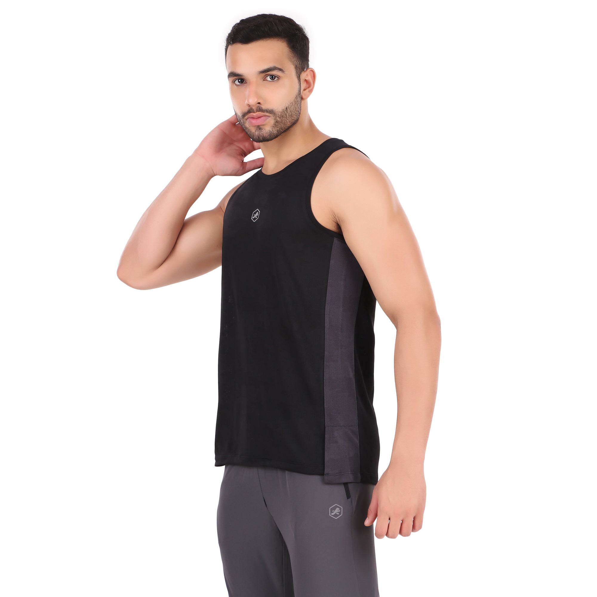 Performance Cut Sleeves Tshirt For Men (Black/Grey)