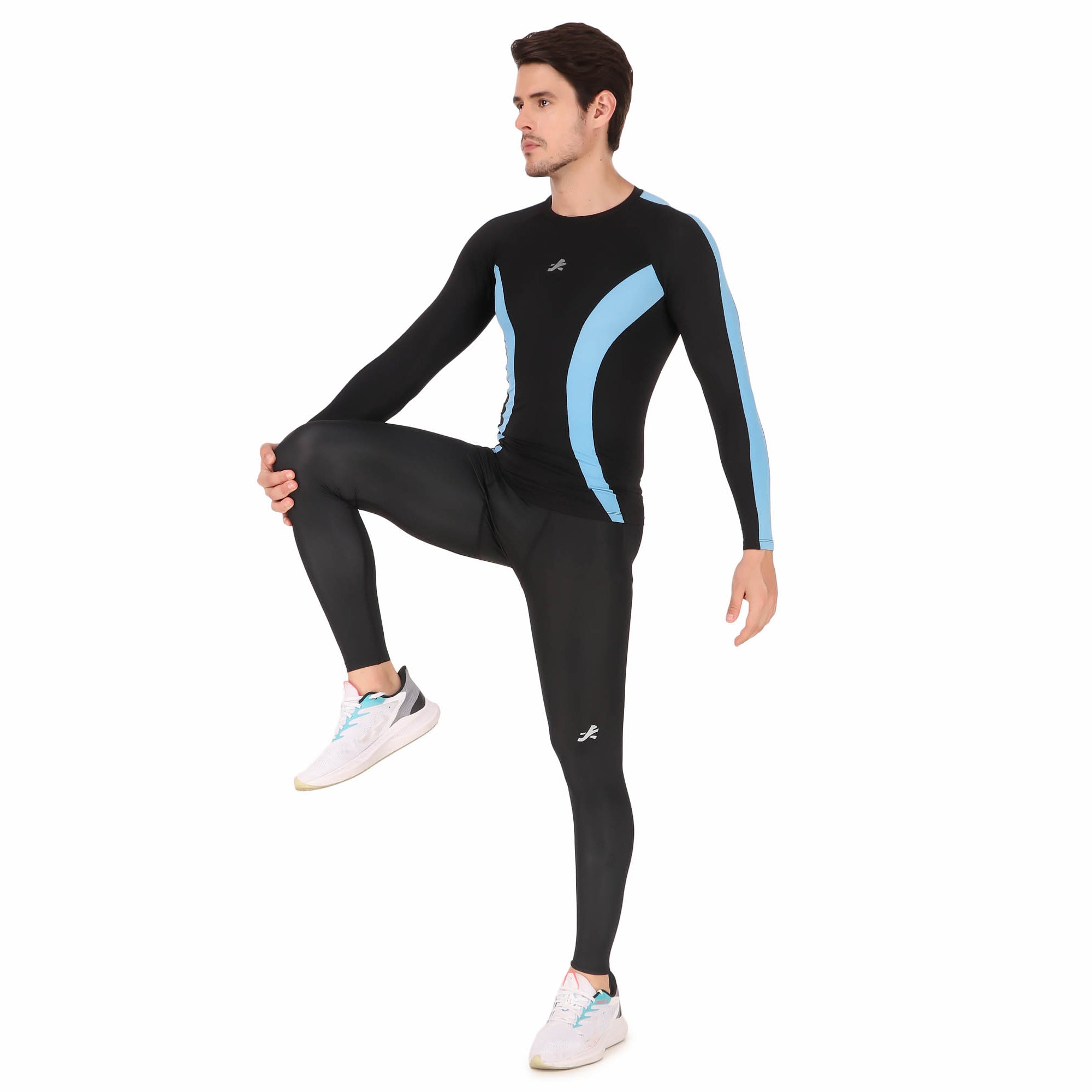 ReDesign Nylon Compression Top Full Sleeve (BLACK/SKY BLUE)