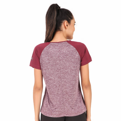 Performance Raglan Sleeves Tshirt For Women (Merlot Melange)