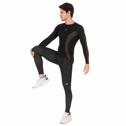 Nylon DC Compression Tshirt Fullsleeves Tights For Men (Black/Military Green)