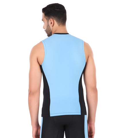 Nylon DC Compression Tshirt Cutsleeves Tights For Men (Black/Aqua)
