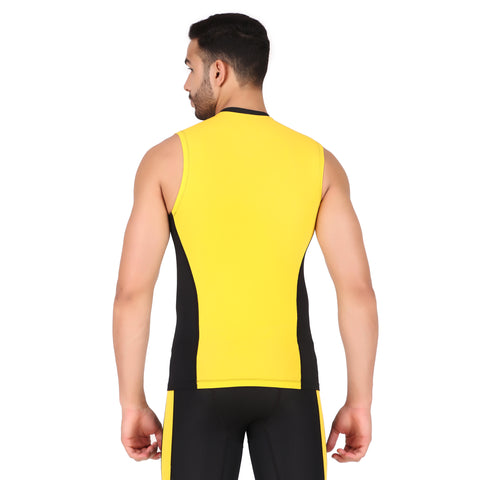 Nylon DC Compression Tshirt Cutsleeves Tights For Men (Black/Yellow)