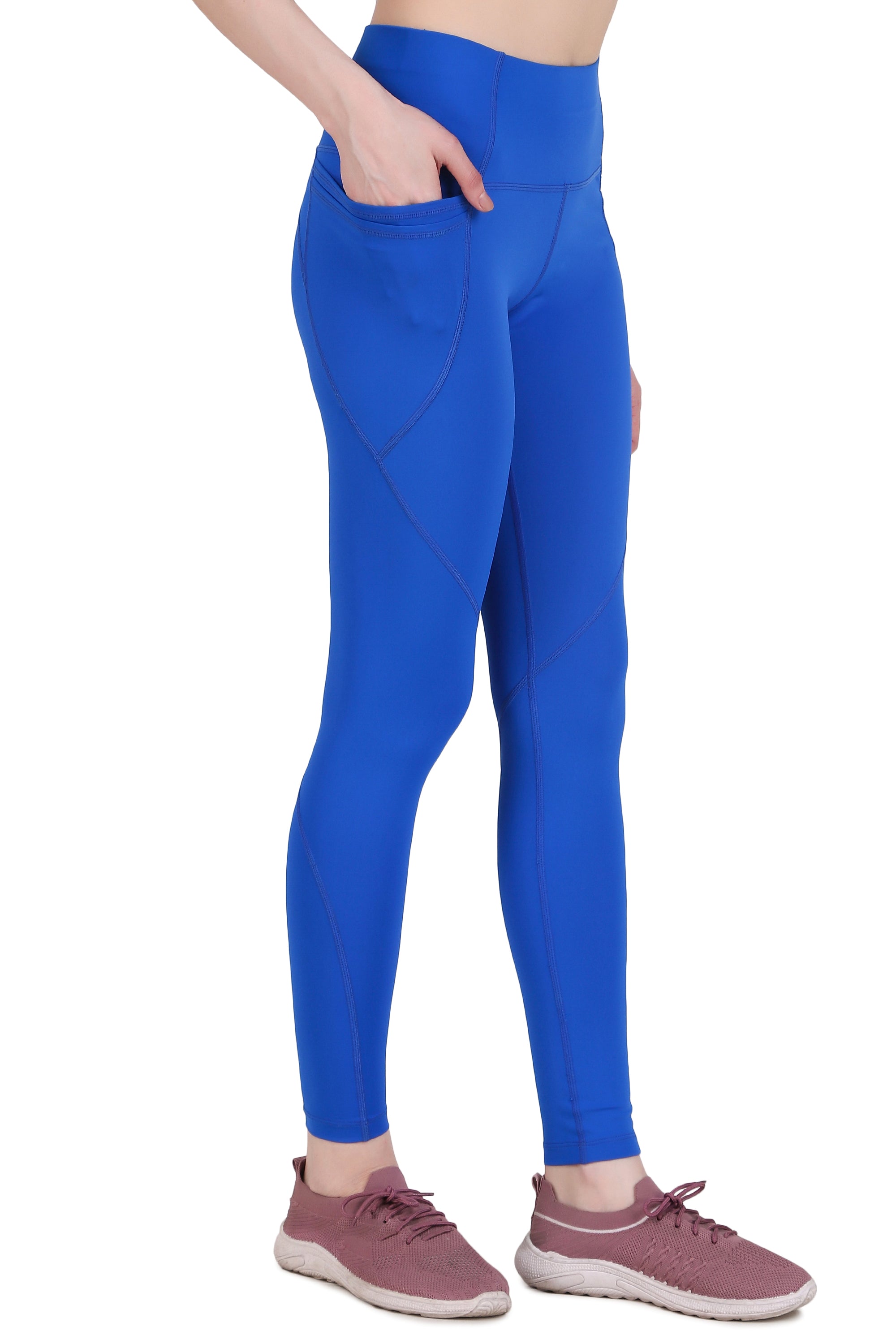 Nylon 4 Pocket Compression Legging/Tights For Women (Royal Blue)
