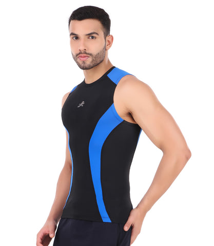Nylon DC Compression Tshirt Cutsleeves Tights For Men (Black/Royal)