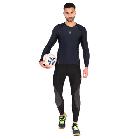 Recharge Polyester Compression Top Full Sleeve (Navy Blue)