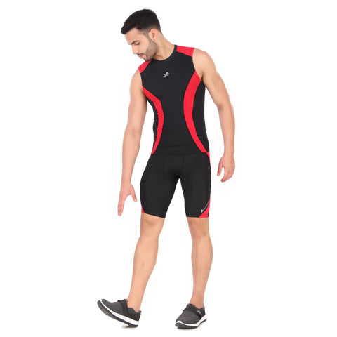 Nylon DC Curve Compression Shorts and Half Tights For Men (BLACK/RED)