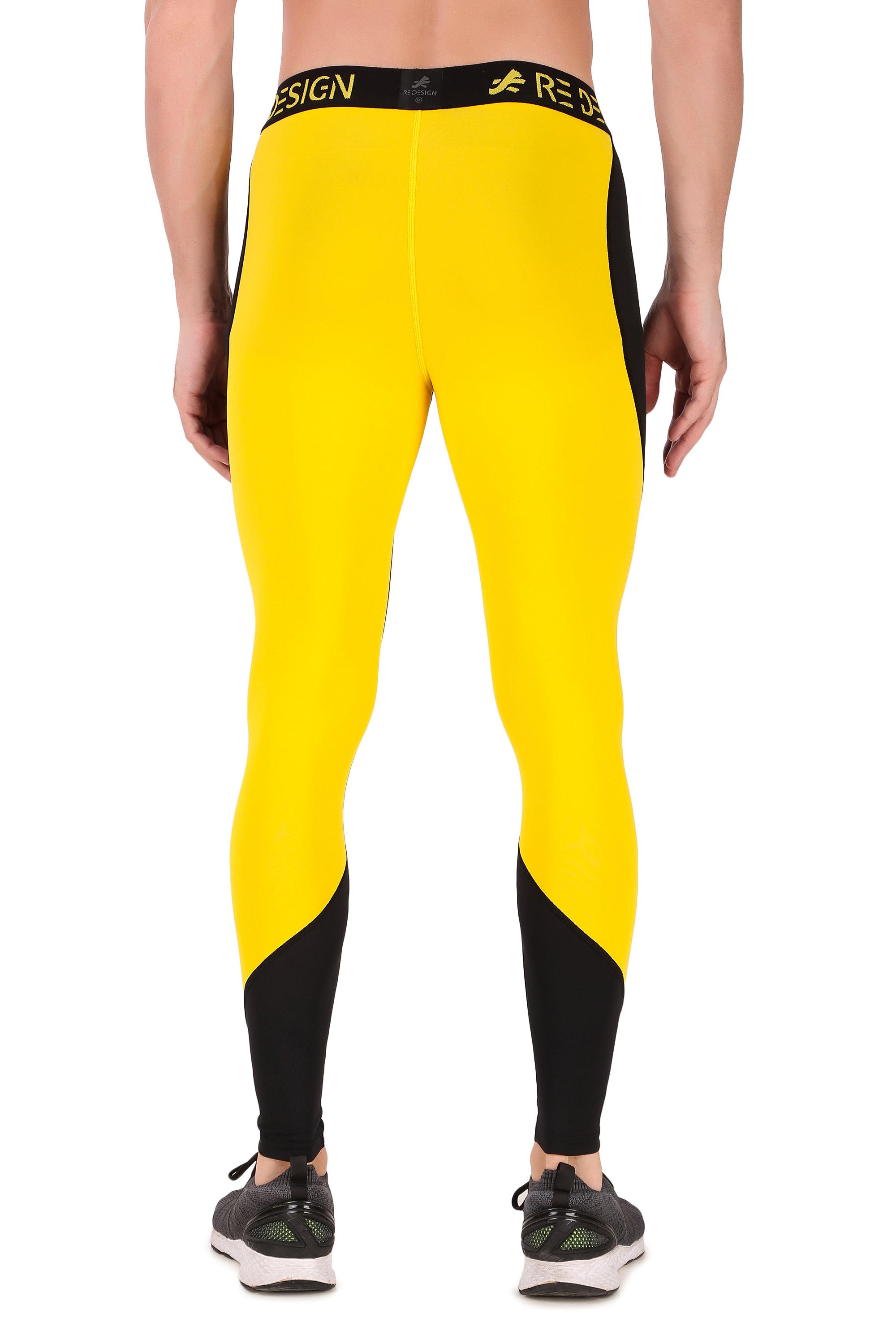 Nylon PB Series Compression Pant and Full Tights For Men (Black/Yellow)