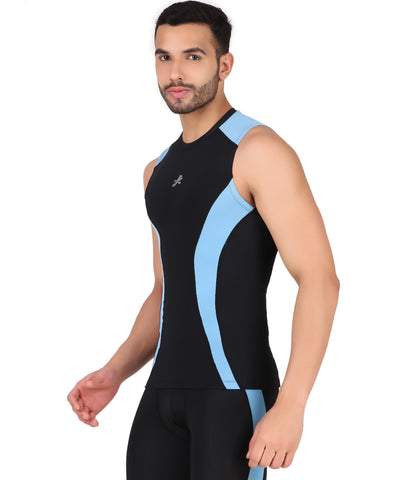 Nylon DC Compression Tshirt Cutsleeves Tights For Men (Black/Aqua)