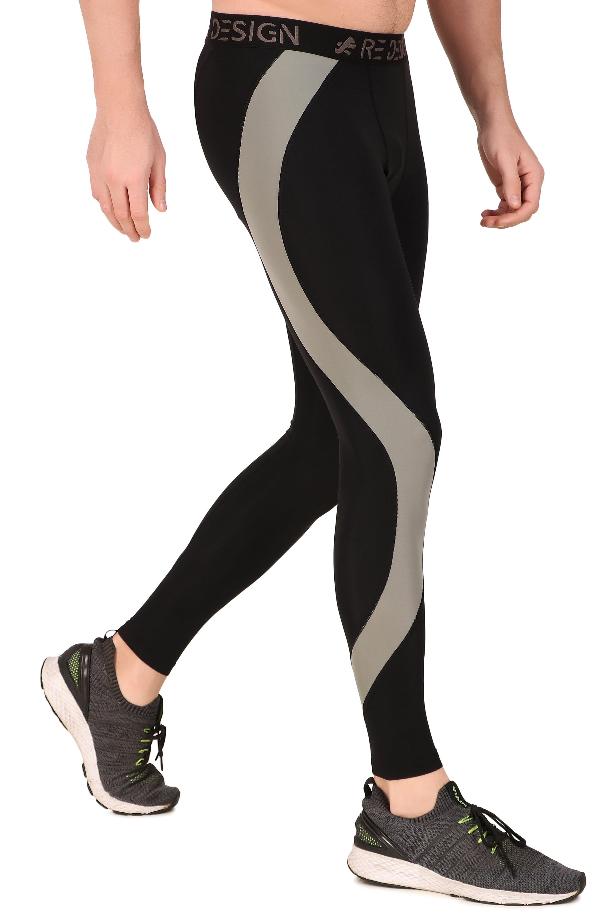 Nylon Compression Pant and Full Tights For Men (BLACK/LIGHT GREY)