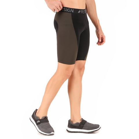Nylon Compression Shorts and Half Tights For Men (BLACK/GREEN)