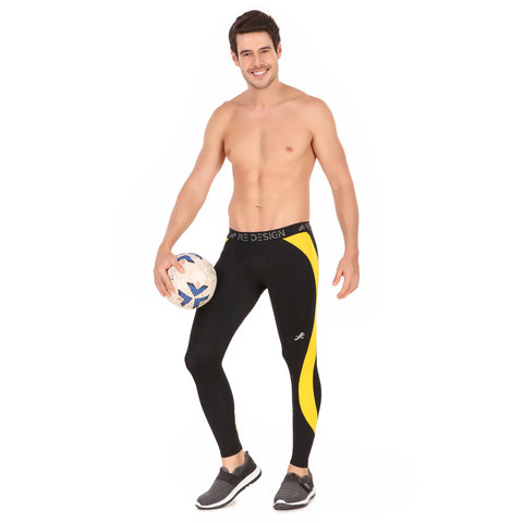 Nylon Compression Pant and Full Tights For Men (BLACK/YELLOW)