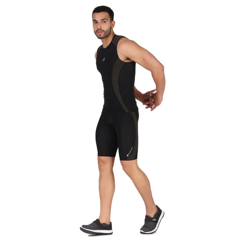 Nylon DC Curve Compression Shorts and Half Tights For Men (BLACK/GREEN)