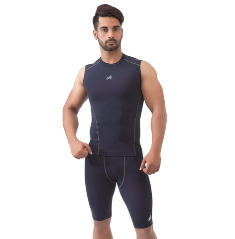 Nylon Compression Shorts and Half Tights For Men (Navy)