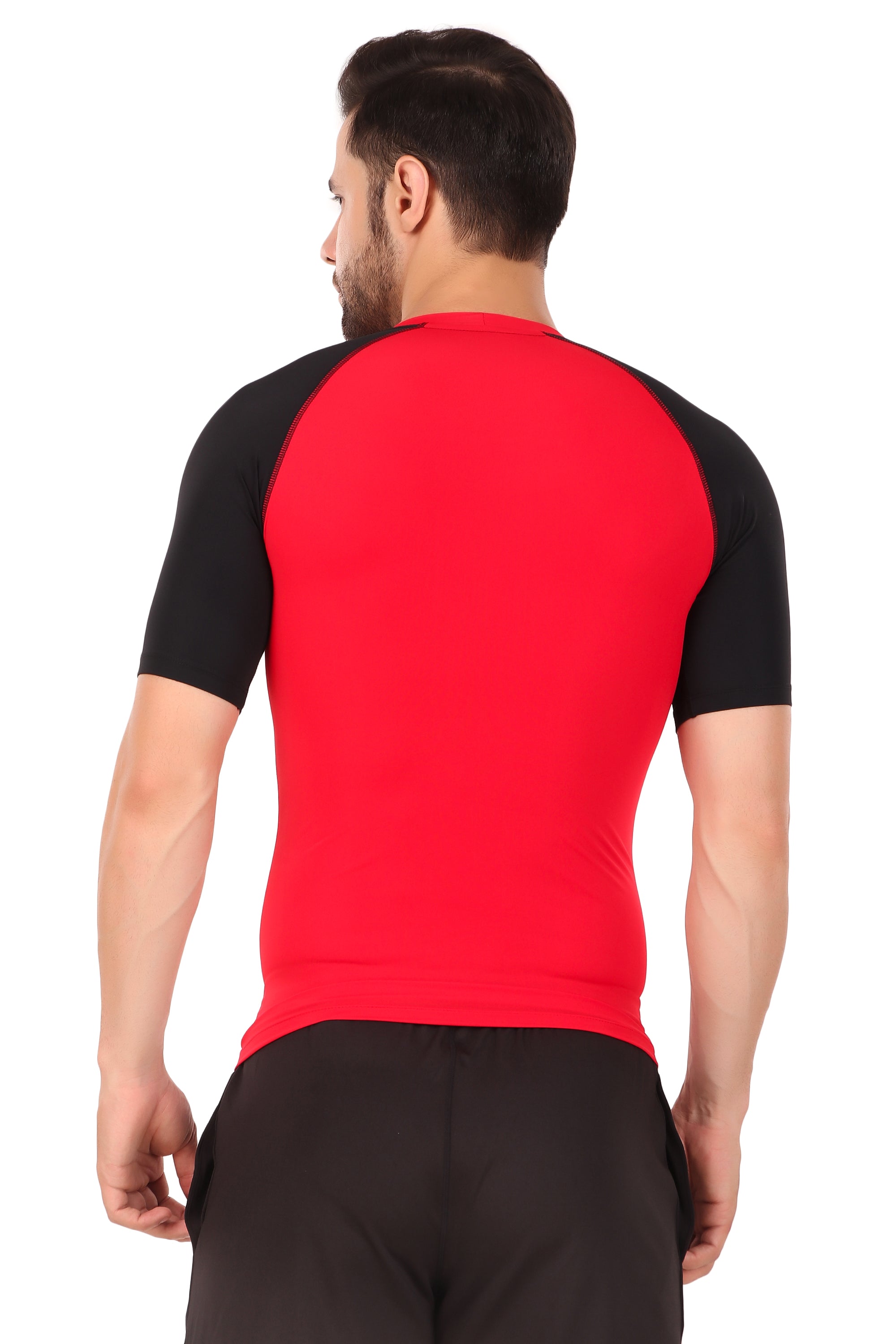 Nylon Compression Tshirt Half Sleeve Tights For Men (Red/Black)