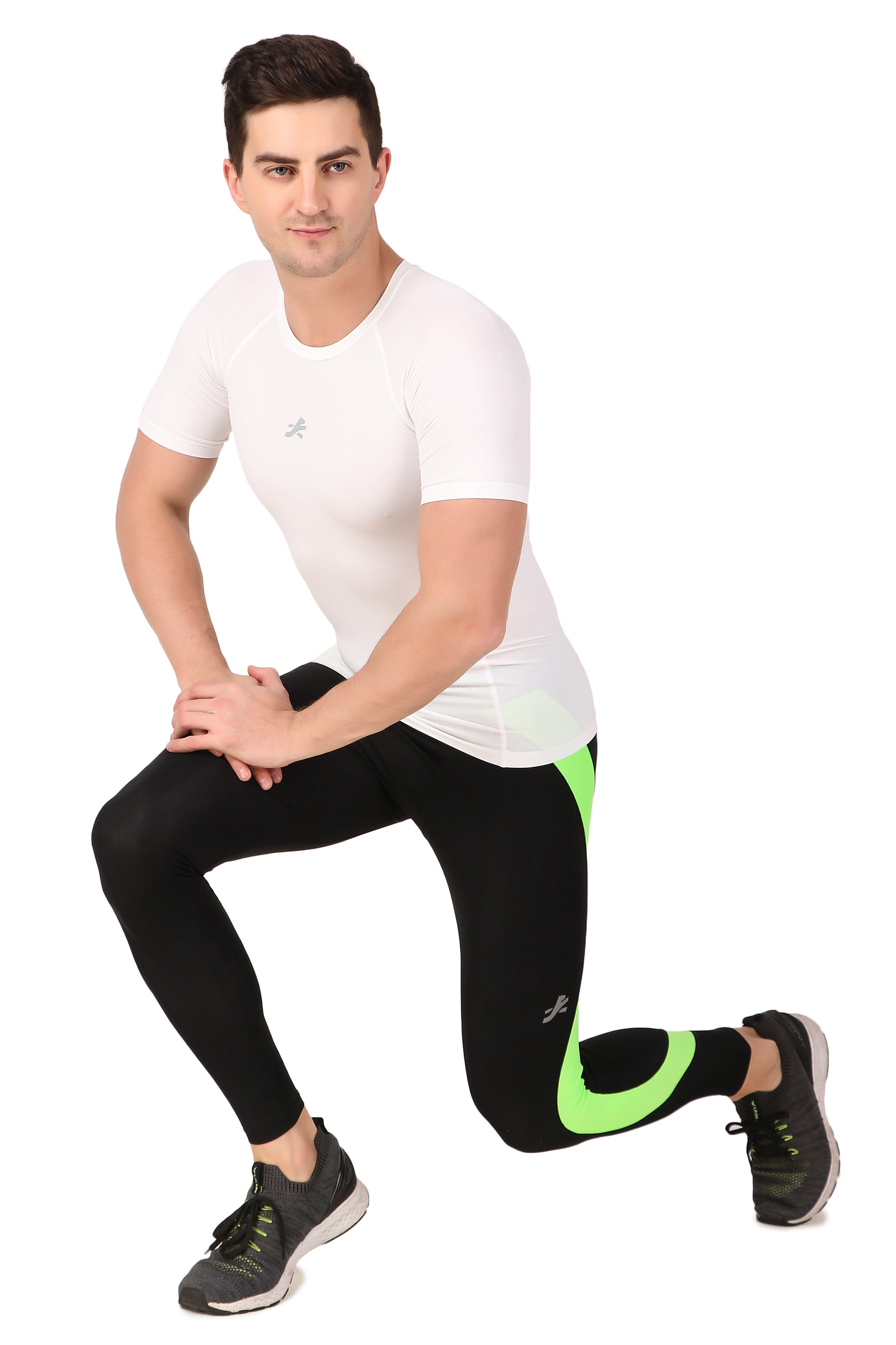 Nylon Compression Pant and Full Tights For Men (BLACK/NEON GREEN) SMALL 30