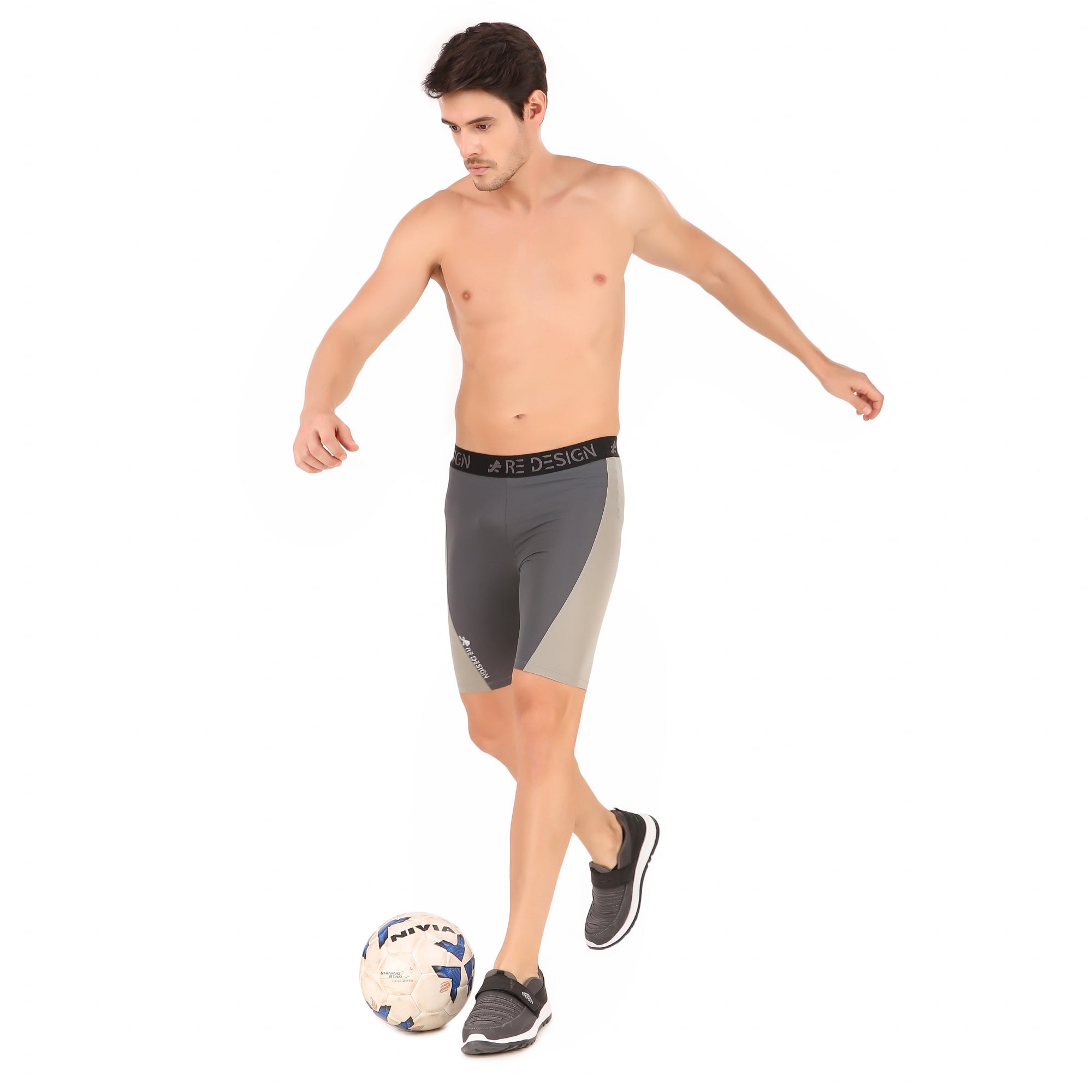 Nylon Compression Shorts and Half Tights For Men (DARK GREY/LIGHT GREY) SMALL 30