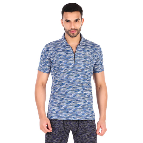 Performance Polo Zip Collar Tshirt For Men (Skimmed Blue)