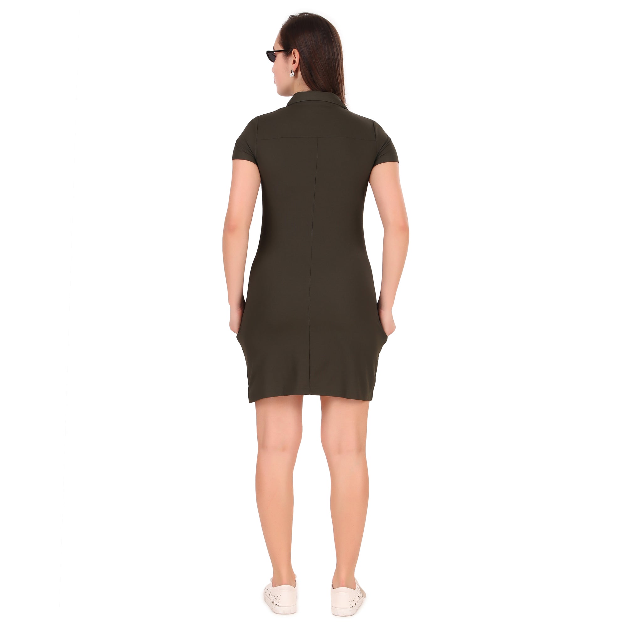 Activewear Collar Neck Dress For Women (Olive)