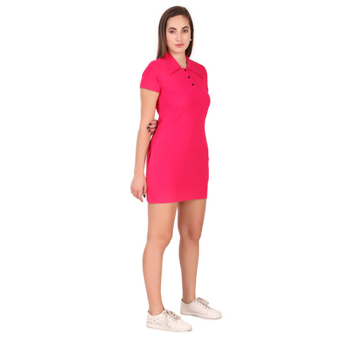 Activewear Collar Neck Dress For Women (Pink)