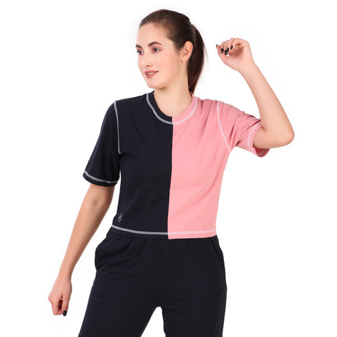 Cotton Crop Top For Women (Navy/Pink)